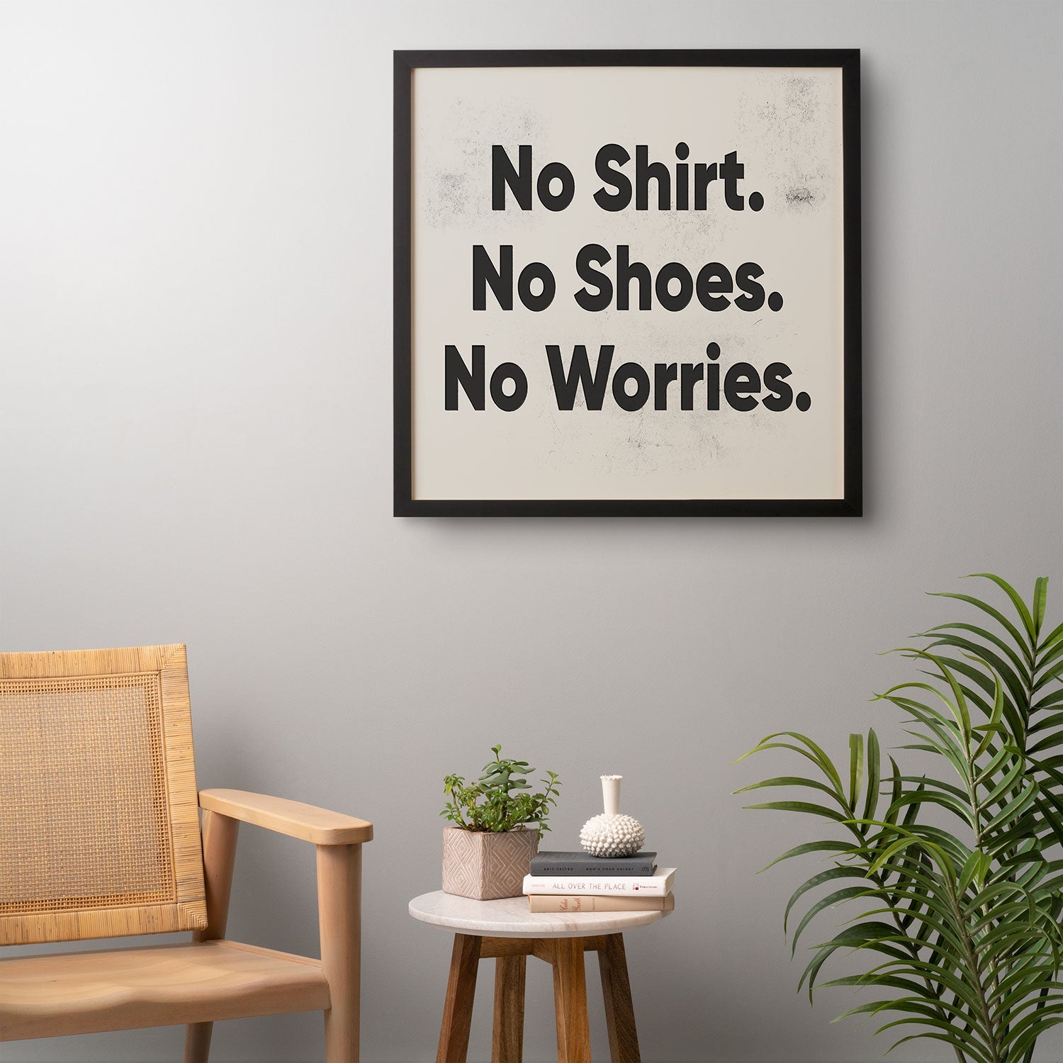 DENY Designs no shirt no shoes no worries Framed Wall Art