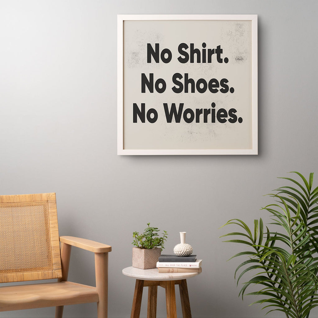 DENY Designs no shirt no shoes no worries Framed Wall Art