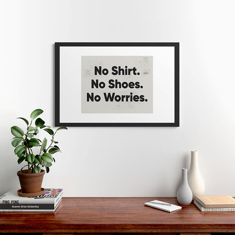 DENY Designs no shirt no shoes no worries Framed Art Print
