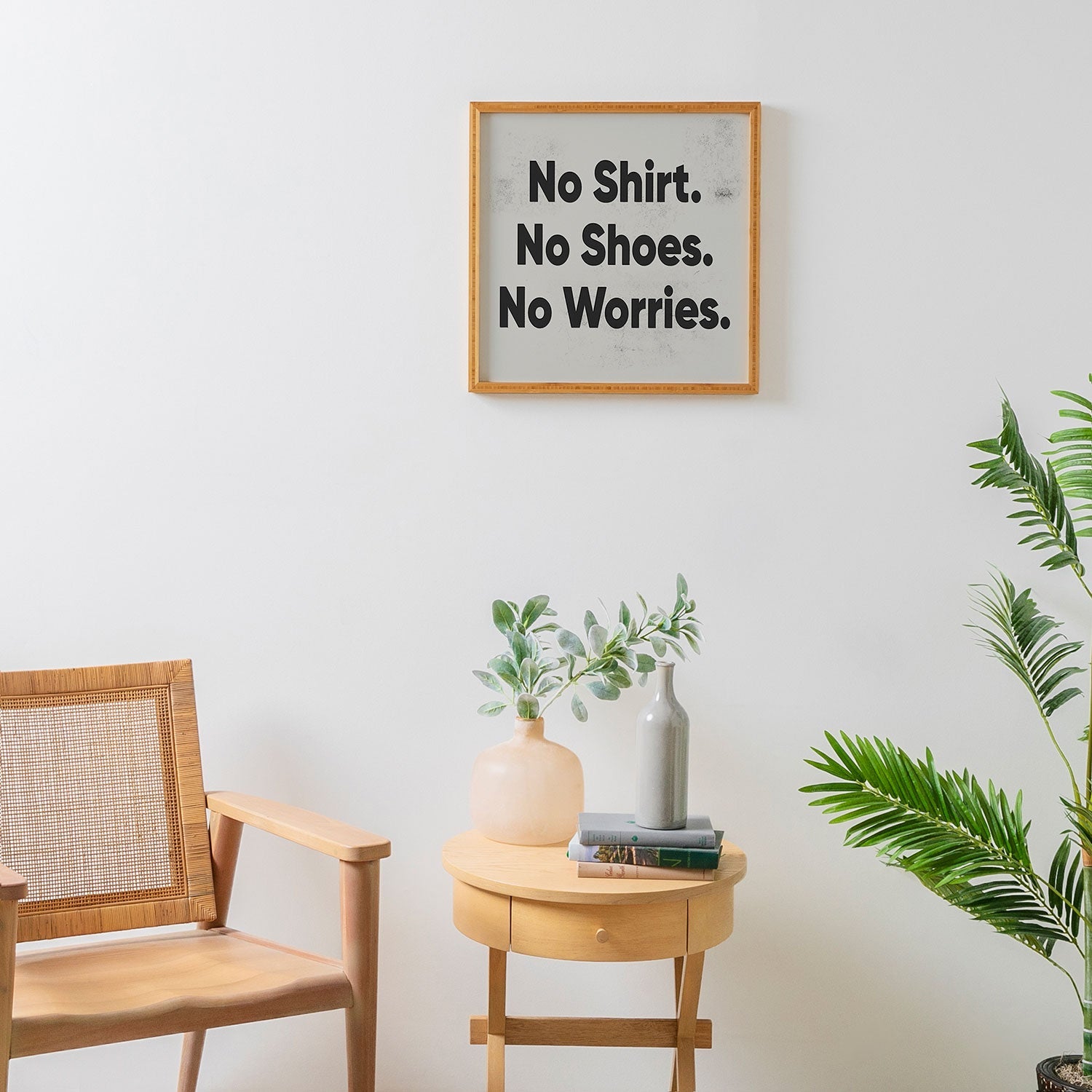 DENY Designs no shirt no shoes no worries Framed Wall Art