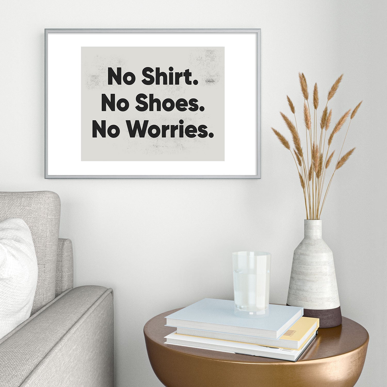 DENY Designs no shirt no shoes no worries Metal Framed Art Print
