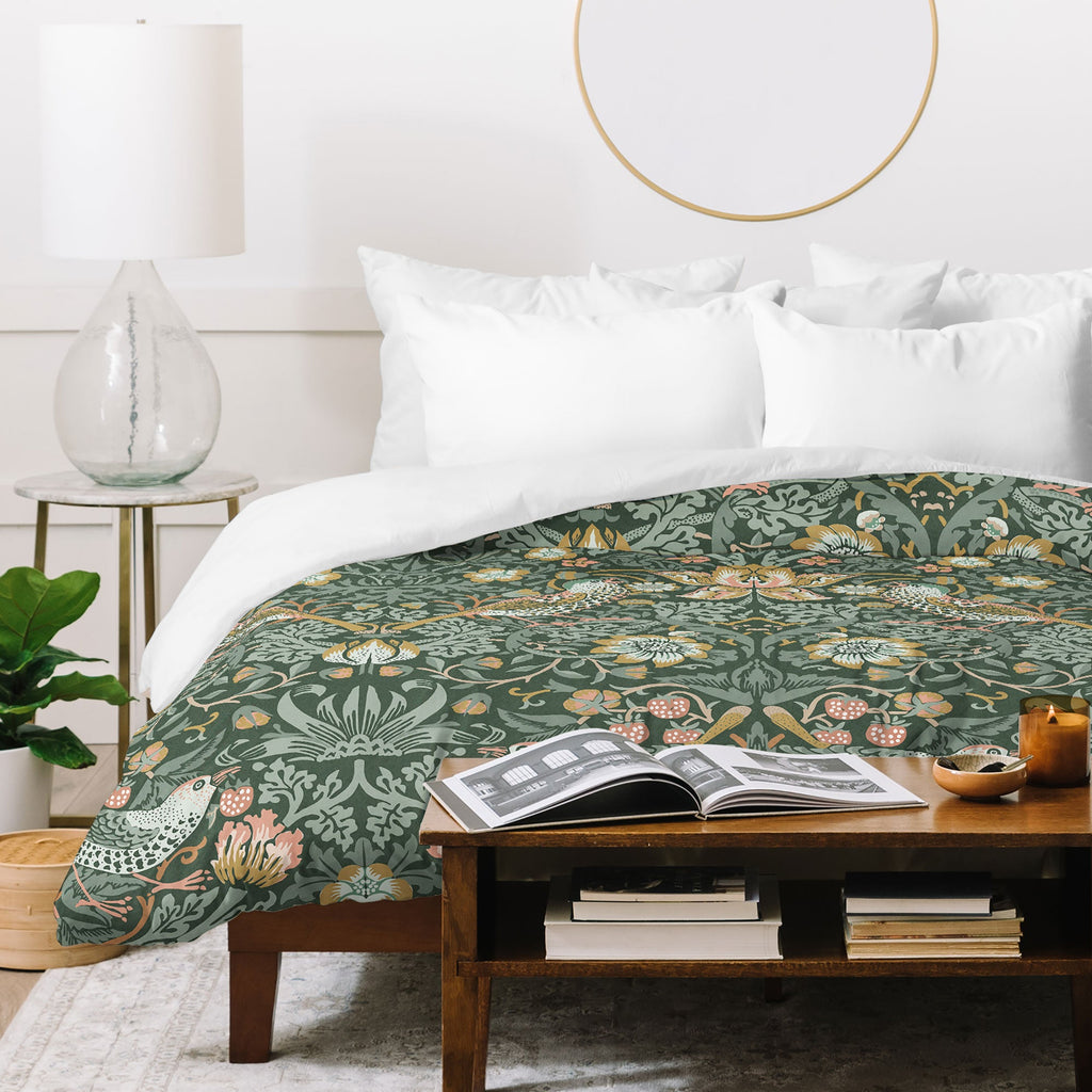 DENY Designs Strawberry Thief Green Duvet Cover