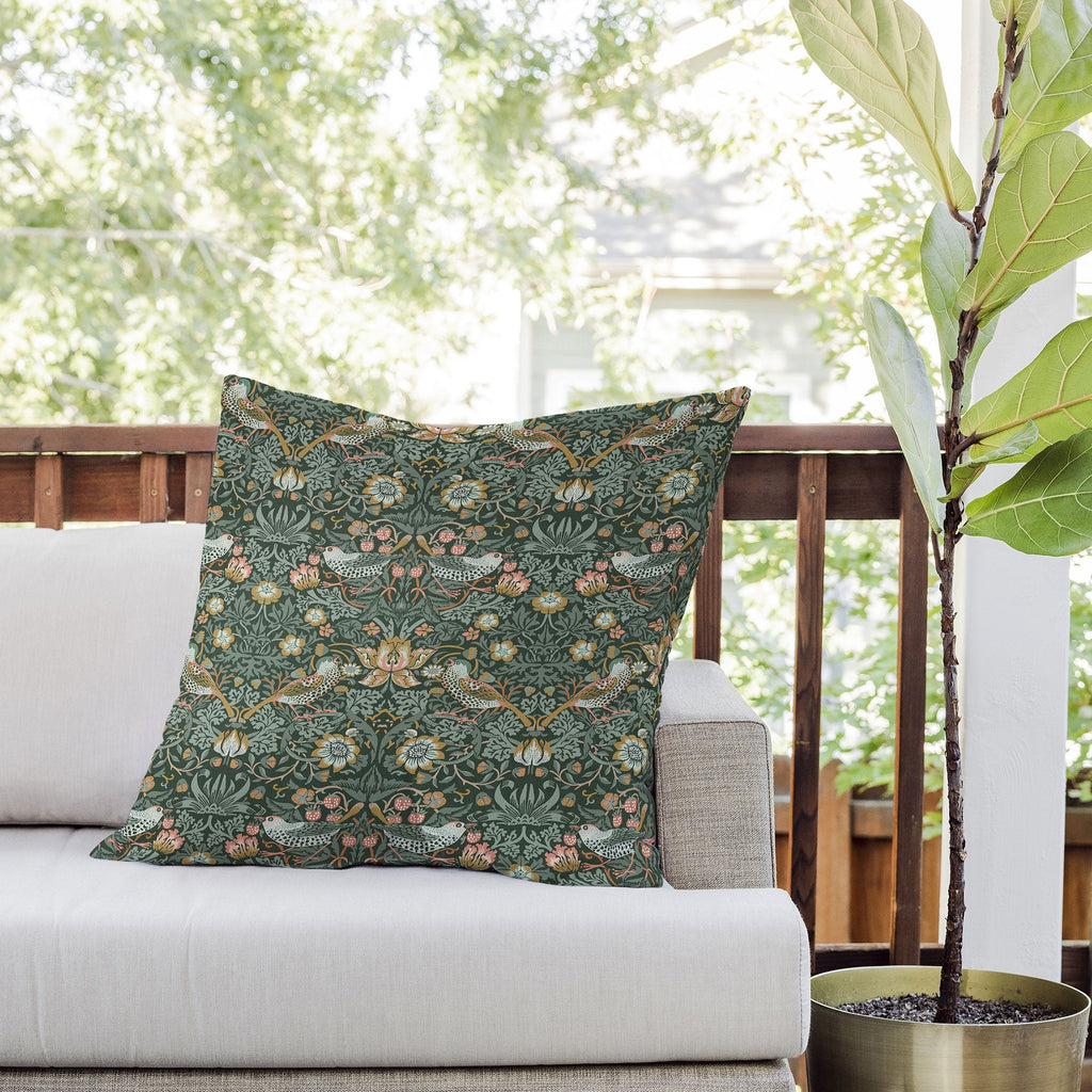 DENY Designs Strawberry Thief Green Outdoor Throw Pillow