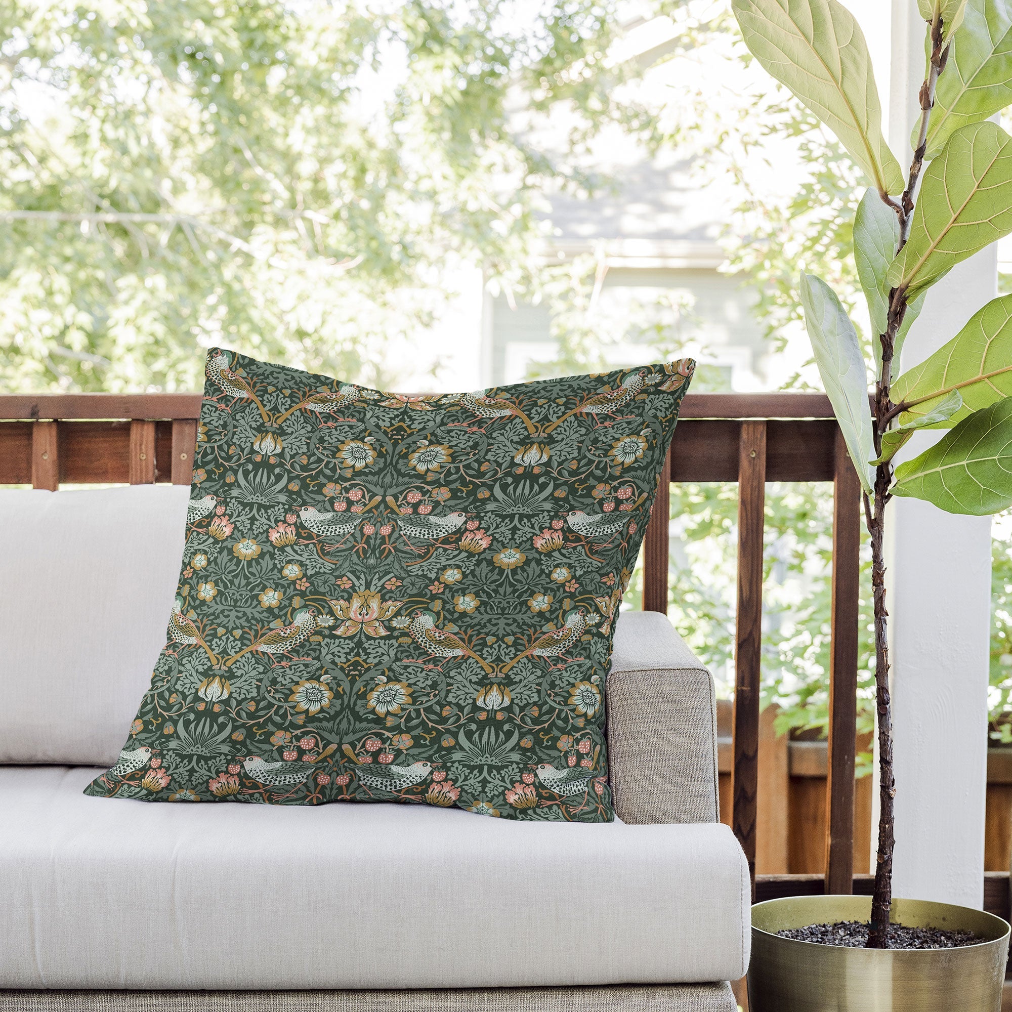 DENY Designs Strawberry Thief Green Outdoor Throw Pillow