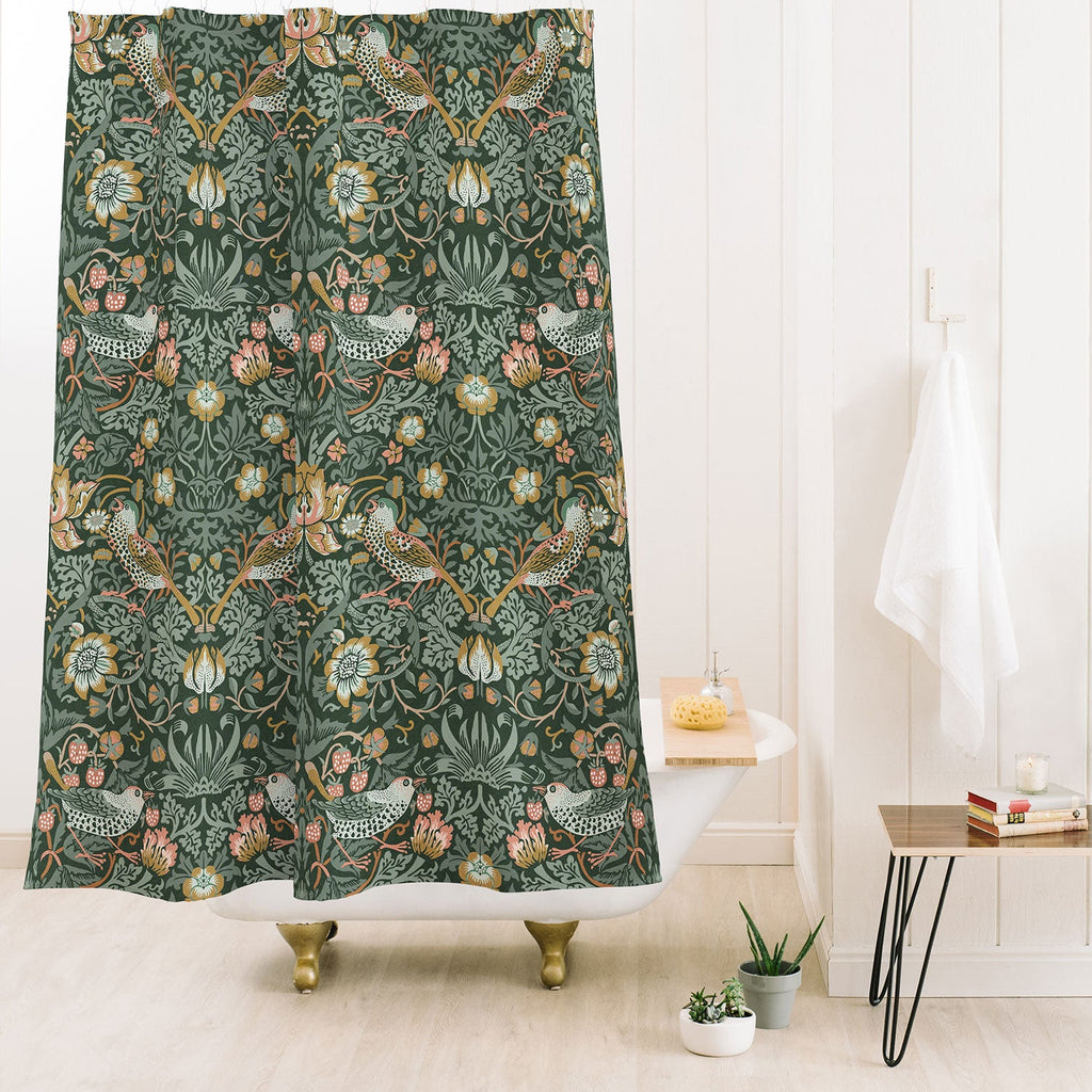 DENY Designs Strawberry Thief Green Shower Curtain