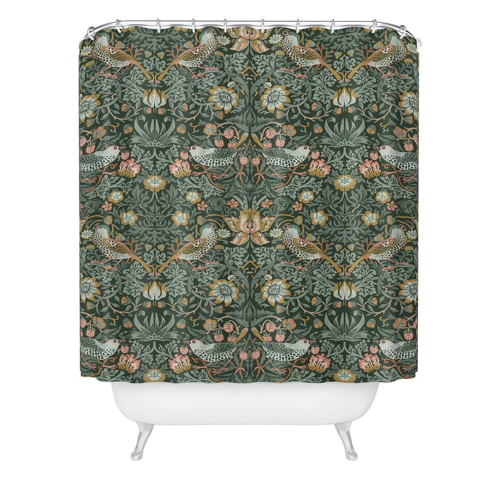 DENY Designs Strawberry Thief Green Shower Curtain