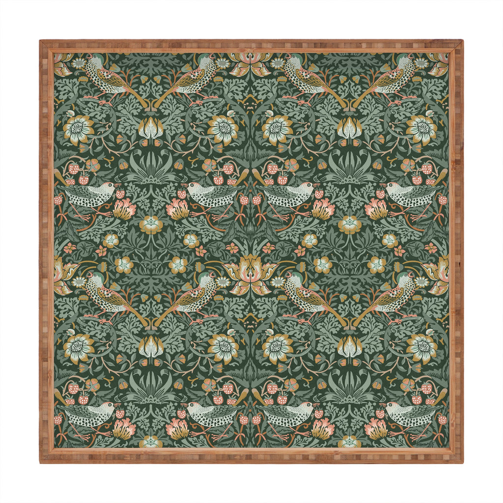DENY Designs Strawberry Thief Green Square Tray