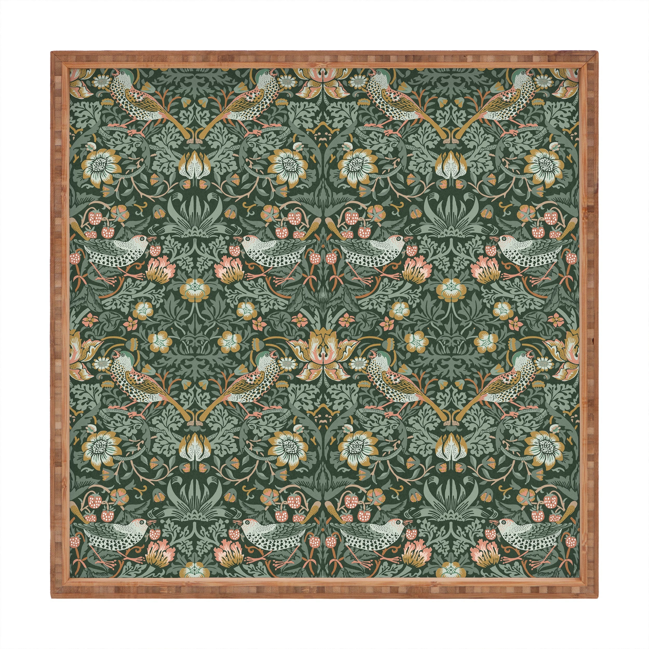DENY Designs Strawberry Thief Green Square Tray