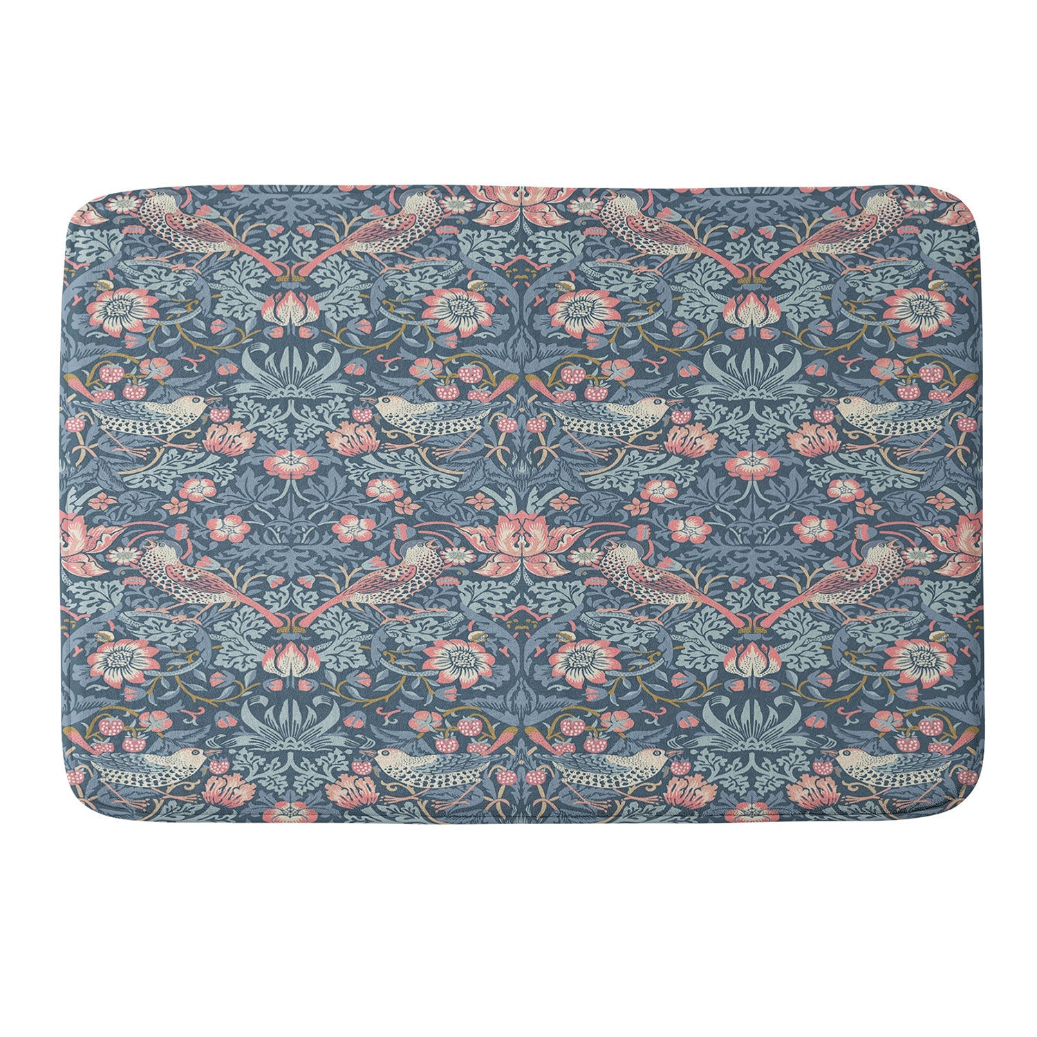 DENY Designs Strawberry Thief Navy Pink Memory Foam Bath Mat
