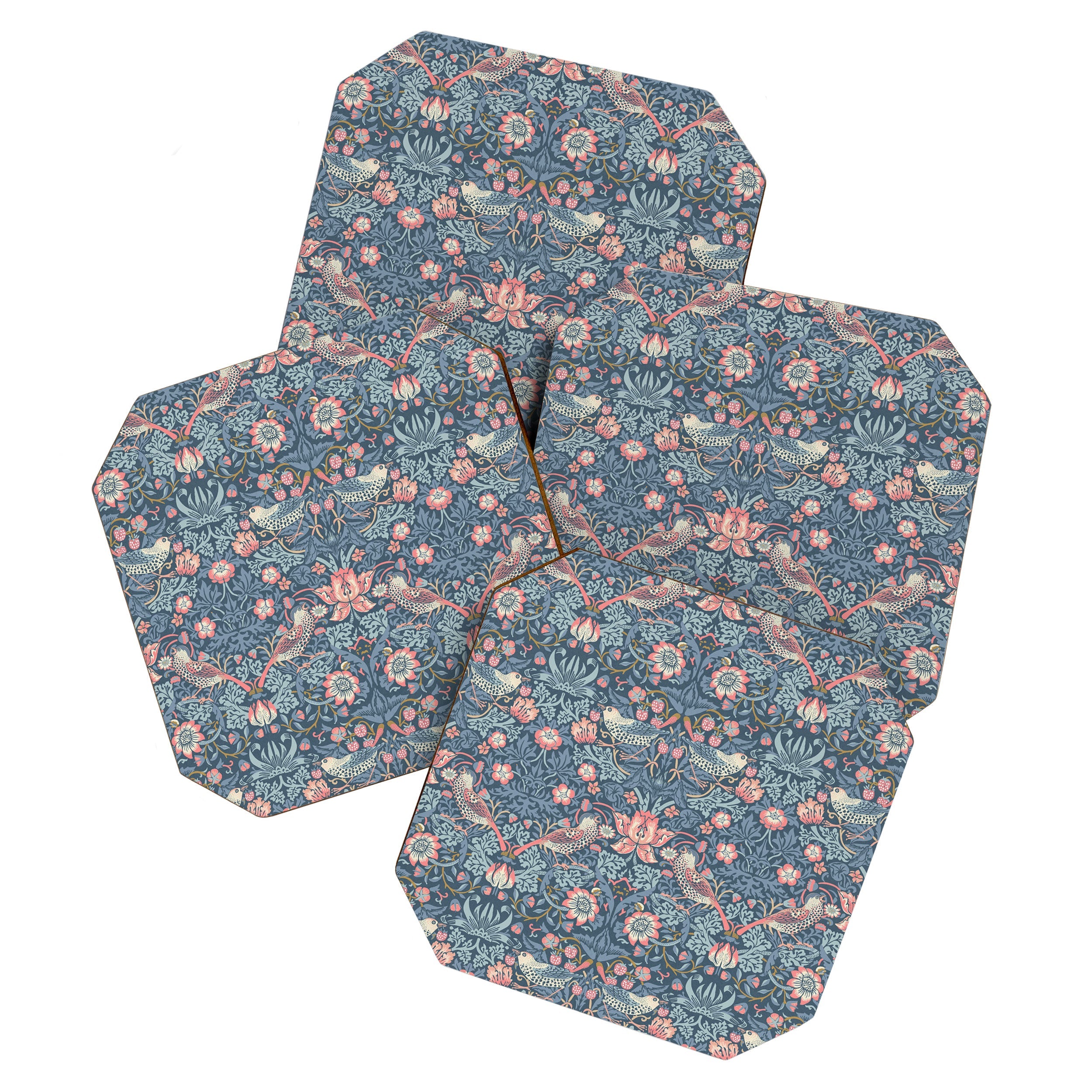DENY Designs Strawberry Thief Navy Pink Coaster Set