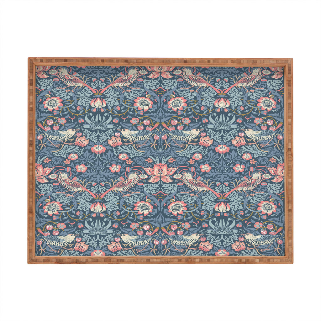 DENY Designs Strawberry Thief Navy Pink Rectangular Tray