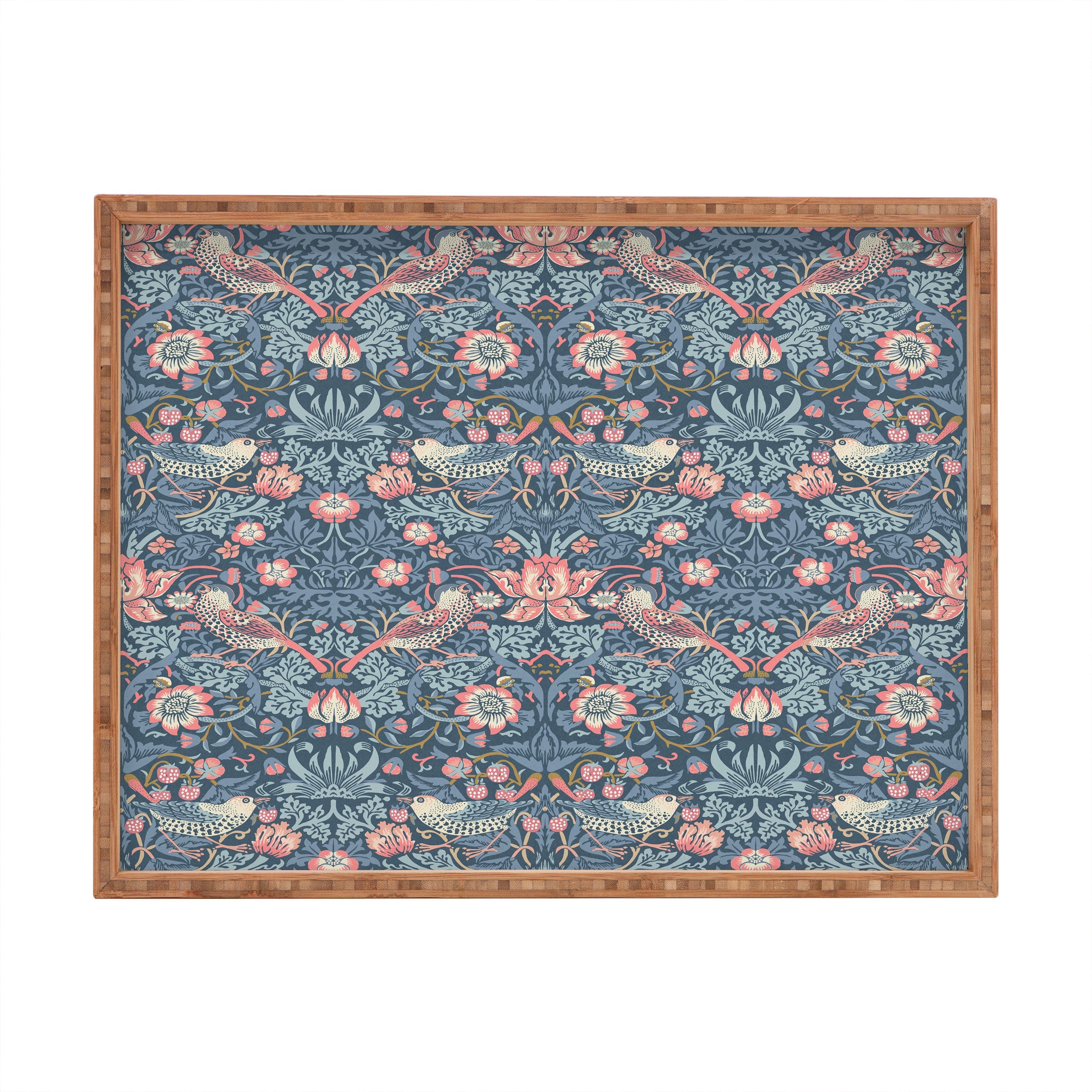 DENY Designs Strawberry Thief Navy Pink Rectangular Tray