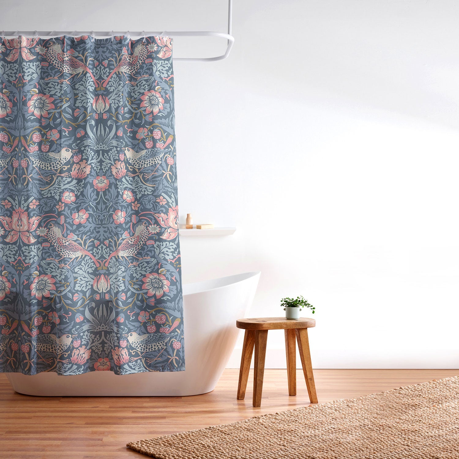 DENY Designs Strawberry Thief Navy Pink Shower Curtain