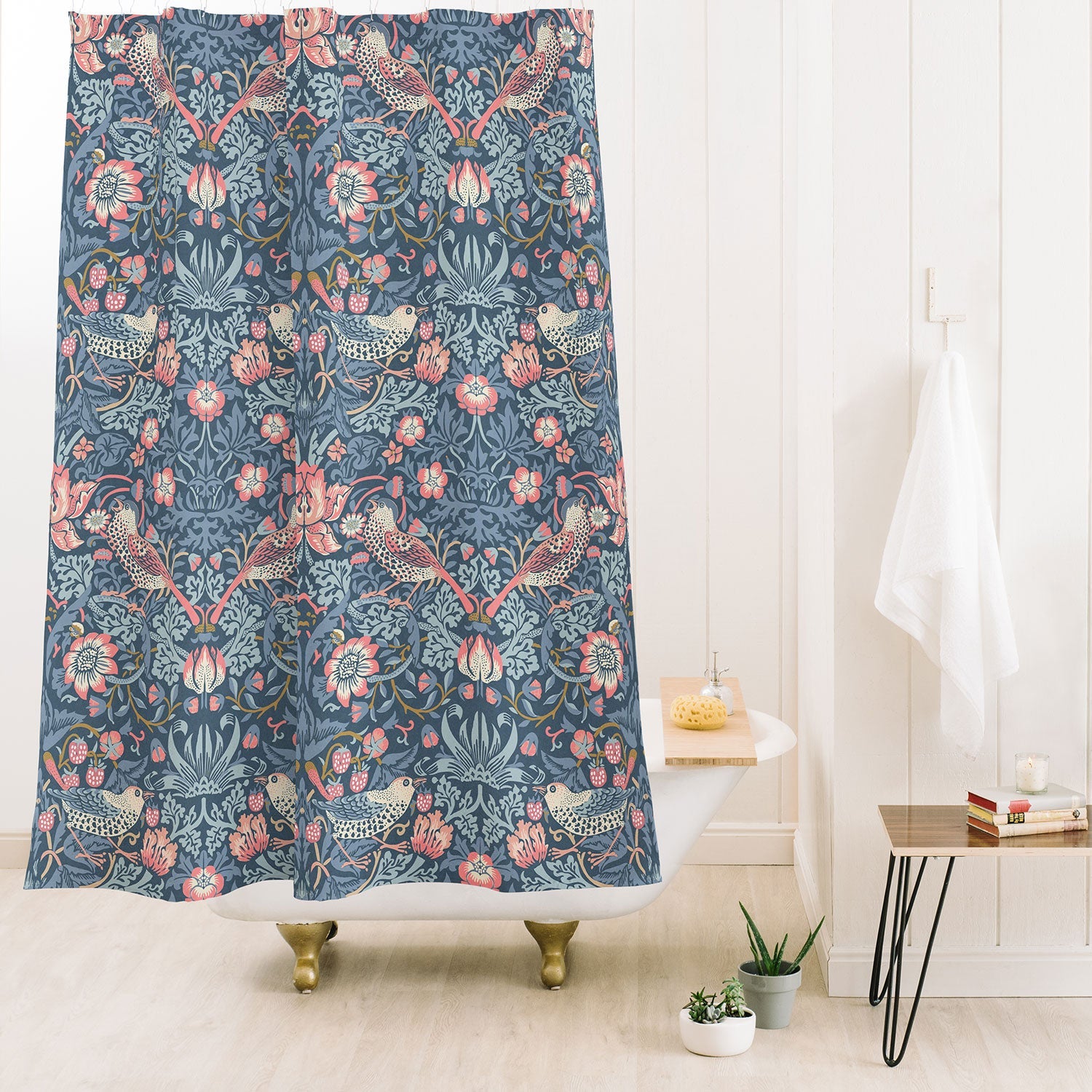 DENY Designs Strawberry Thief Navy Pink Shower Curtain