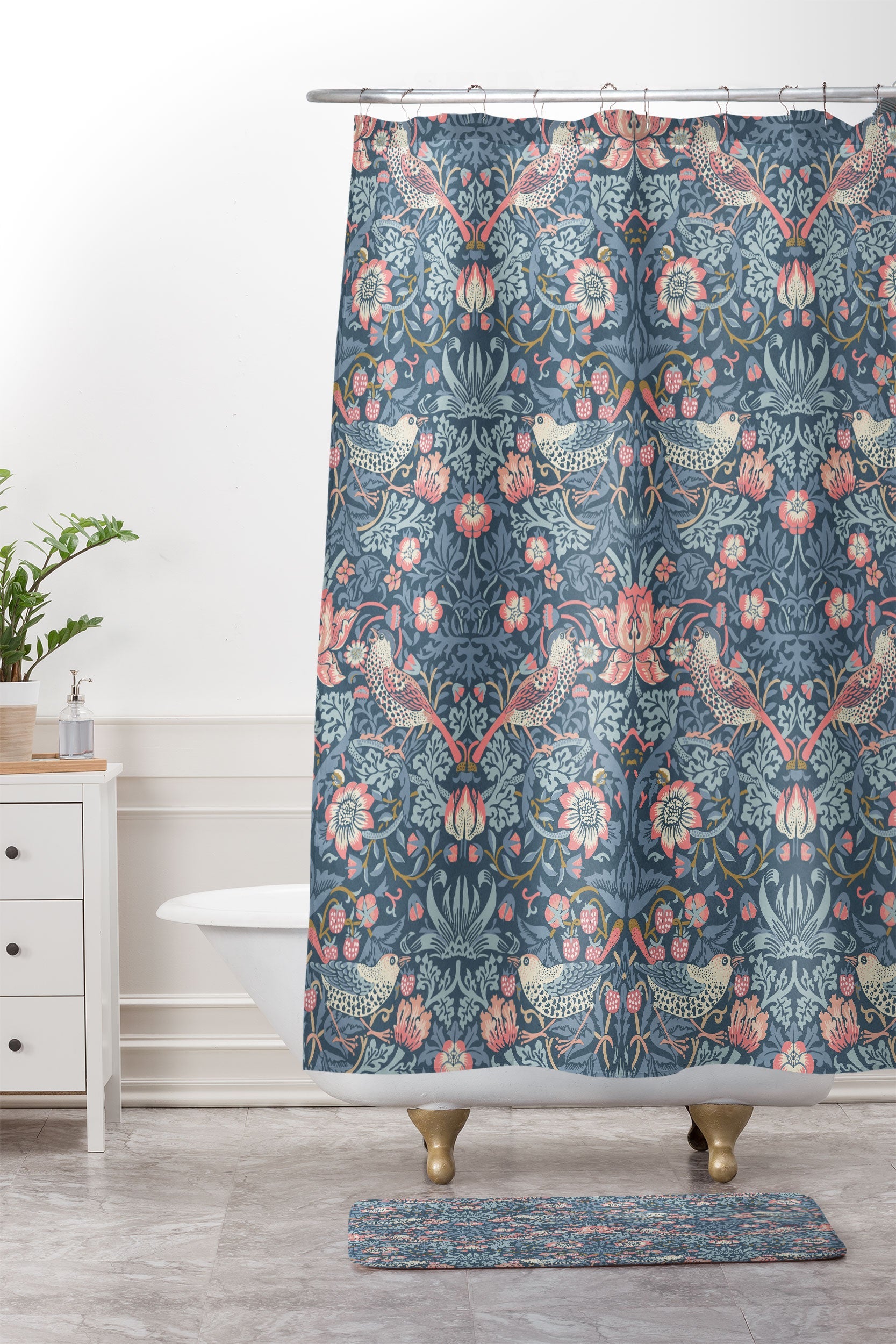 DENY Designs Strawberry Thief Navy Pink Memory Foam Bath Mat