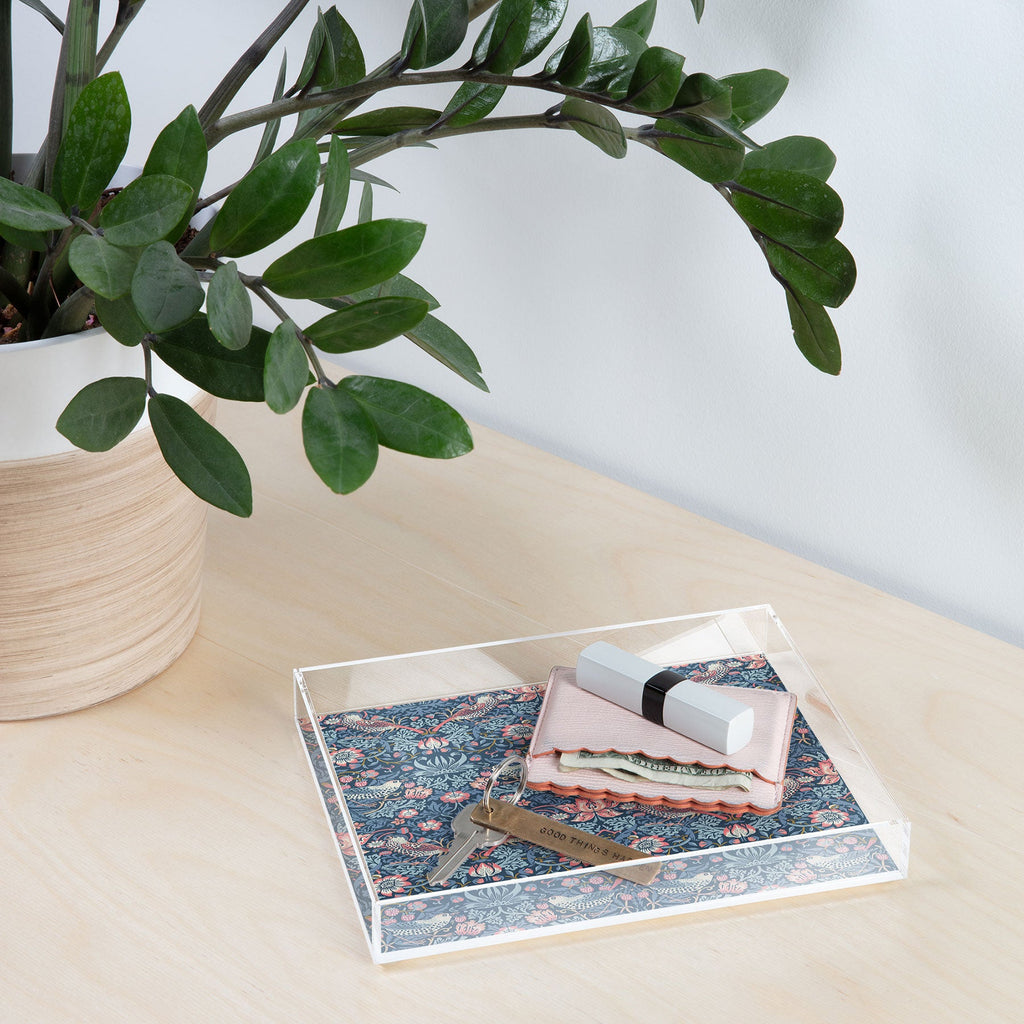 DENY Designs Strawberry Thief Navy Pink Acrylic Tray
