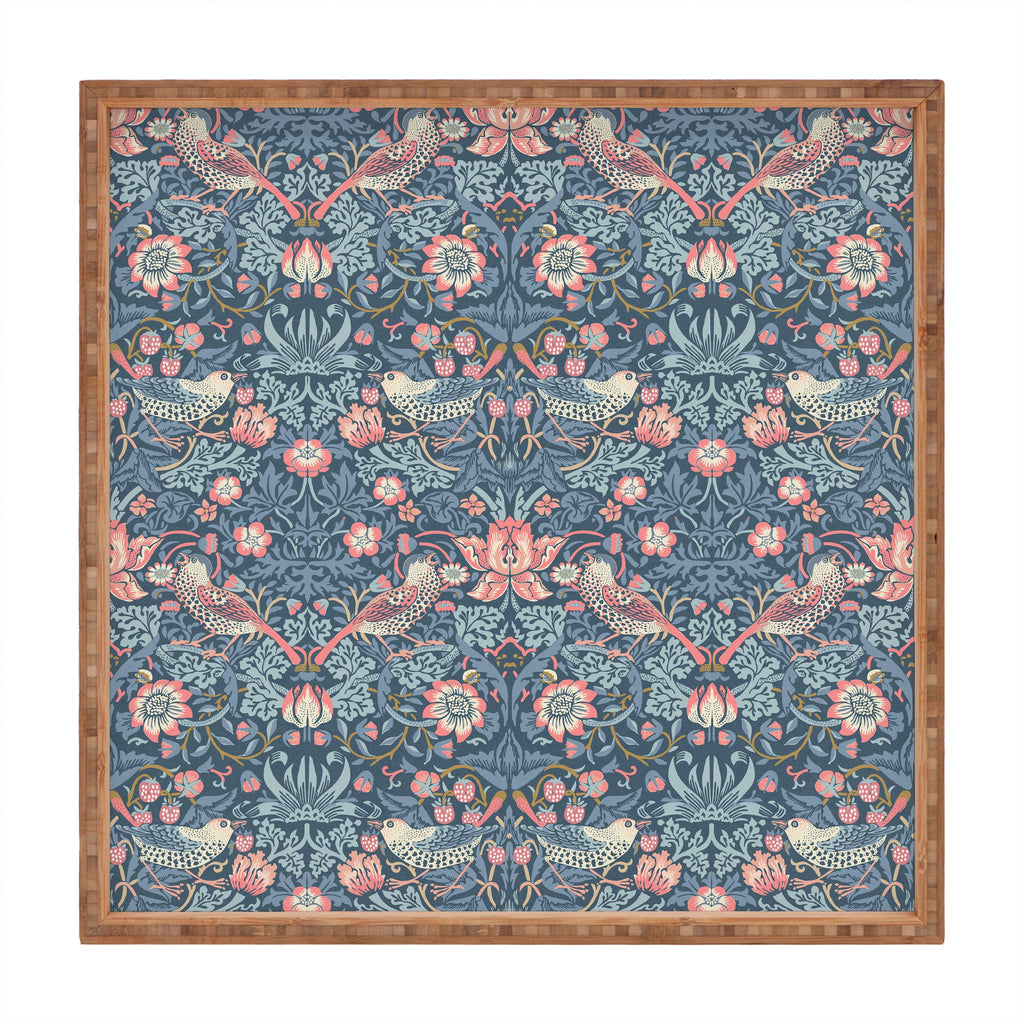 DENY Designs Strawberry Thief Navy Pink Square Tray