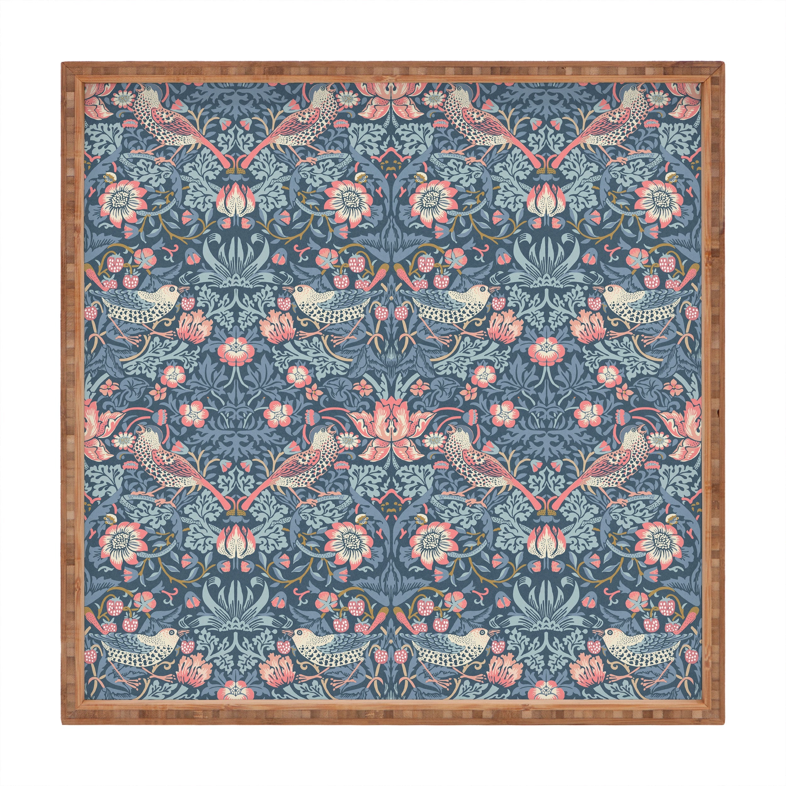 DENY Designs Strawberry Thief Navy Pink Square Tray