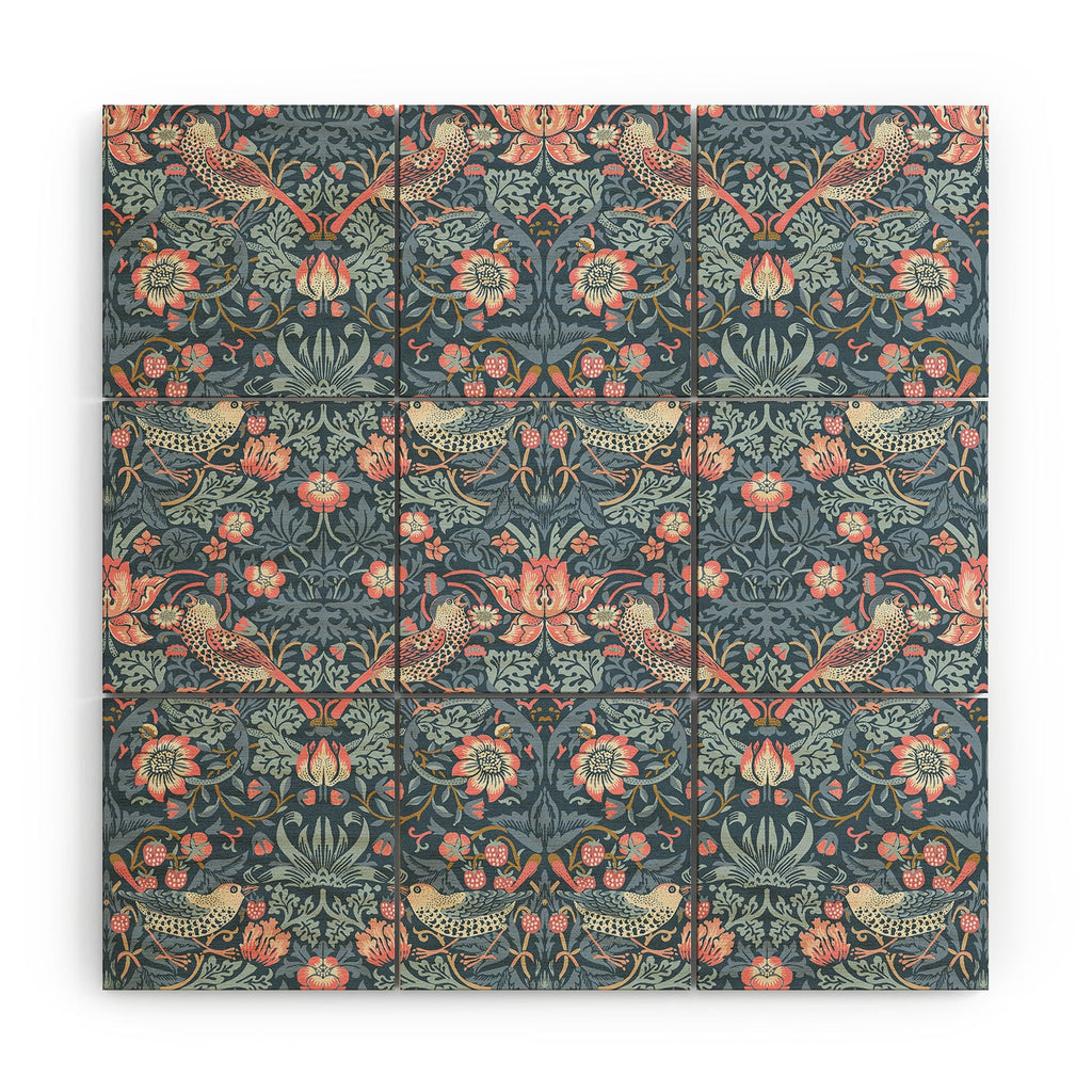 DENY Designs Strawberry Thief Navy Pink Wood Wall Mural