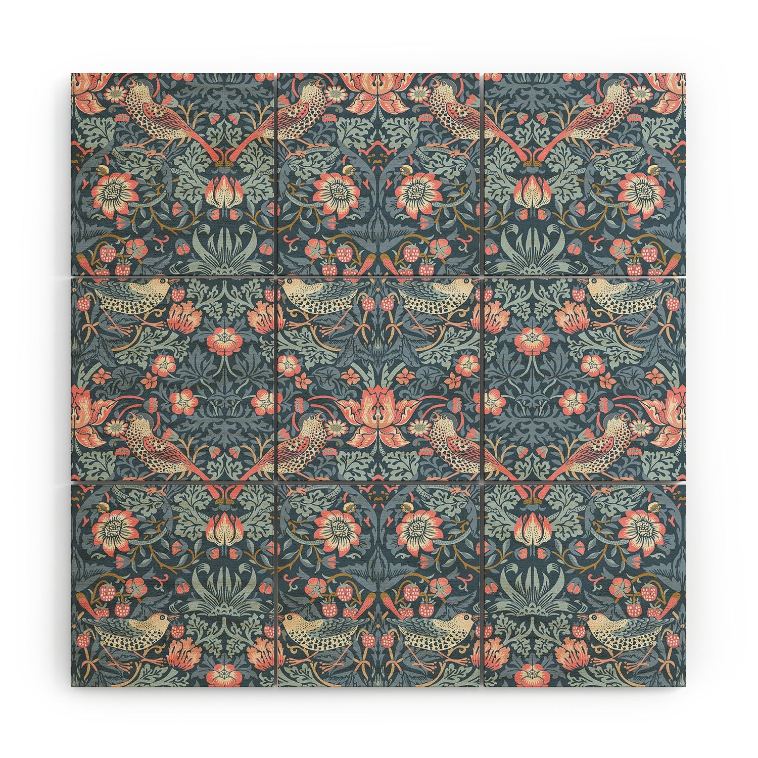 DENY Designs Strawberry Thief Navy Pink Wood Wall Mural