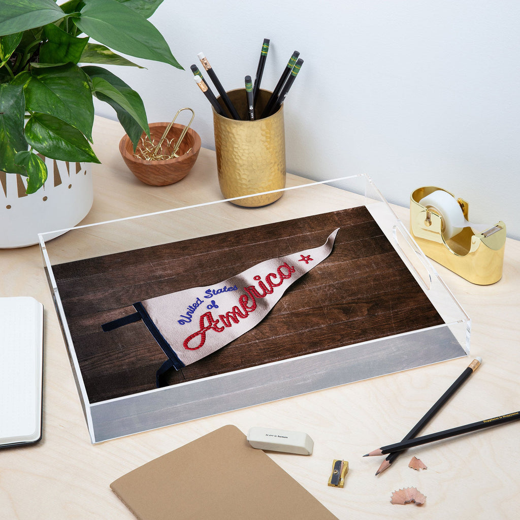 DENY Designs USA Stitched Pennant Acrylic Tray