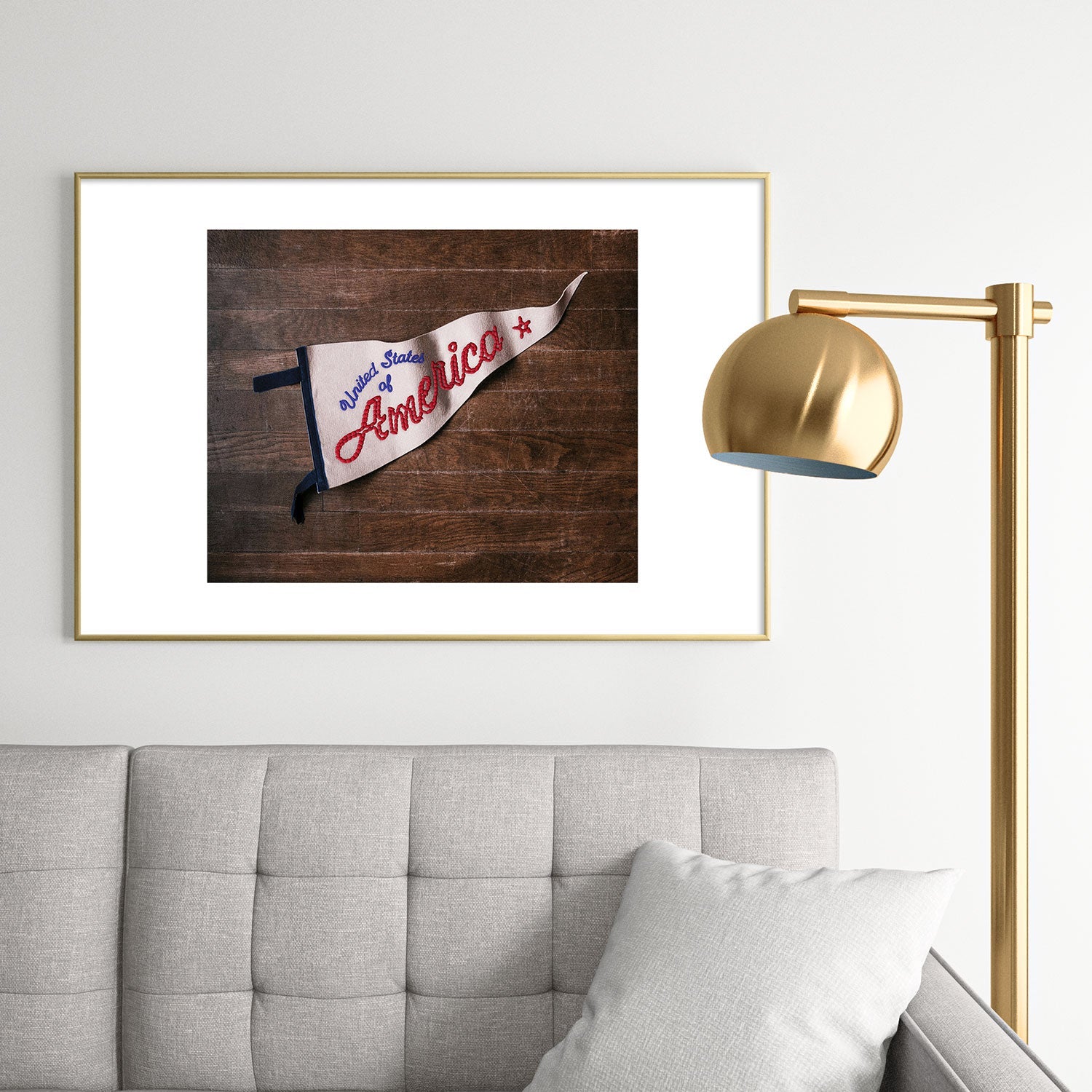 DENY Designs USA Stitched Pennant Metal Framed Art Print