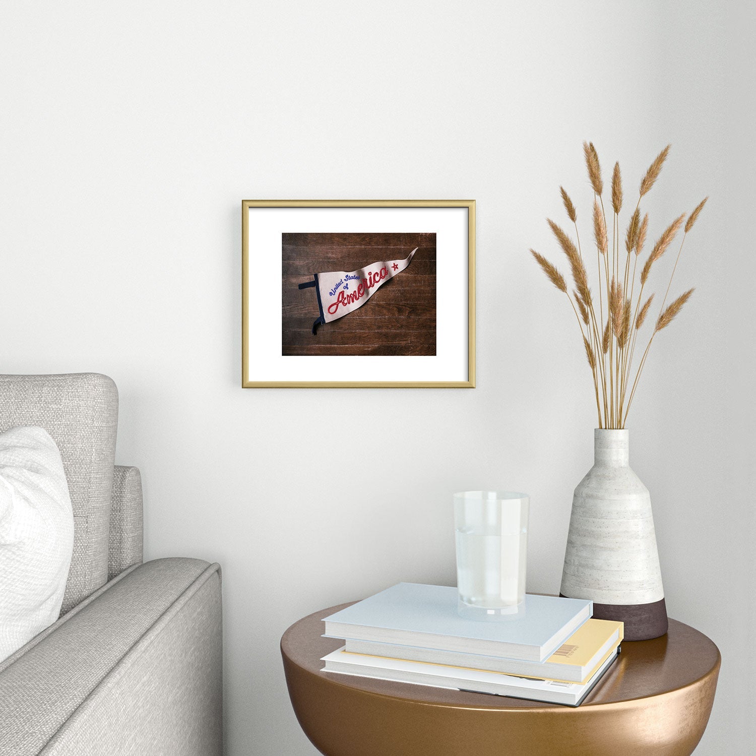 DENY Designs USA Stitched Pennant Metal Framed Art Print