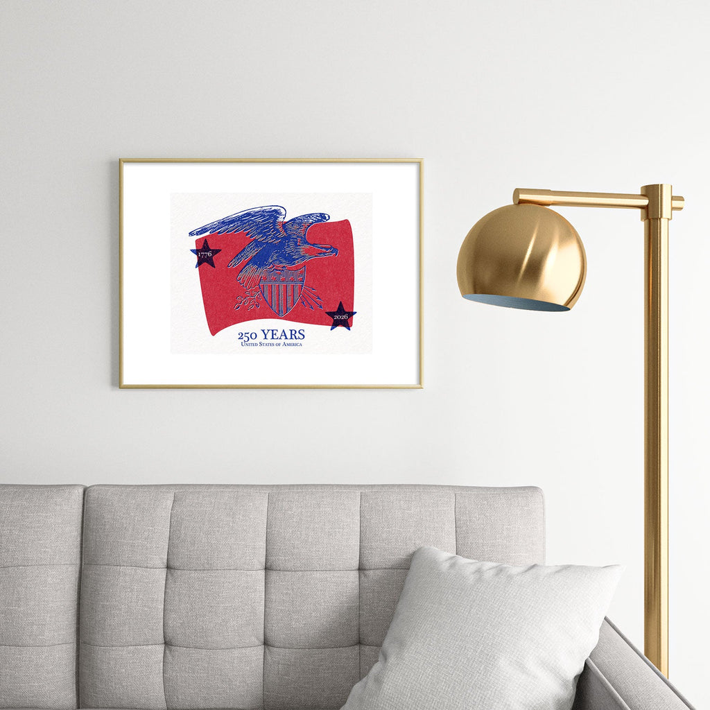 DENY Designs Vintage Eagle Shield Metal Framed Art Print