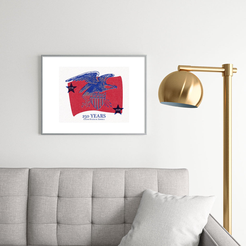 DENY Designs Vintage Eagle Shield Metal Framed Art Print