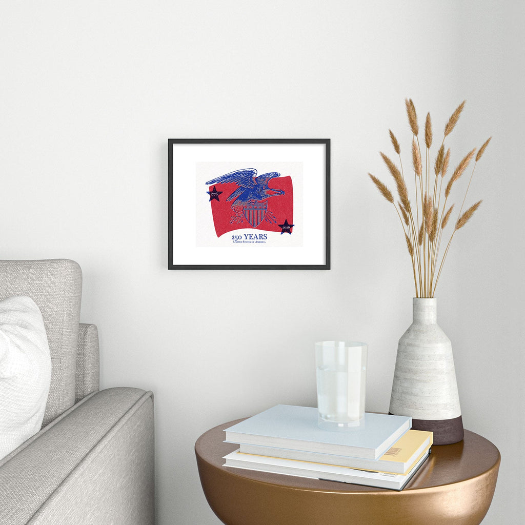 DENY Designs Vintage Eagle Shield Metal Framed Art Print
