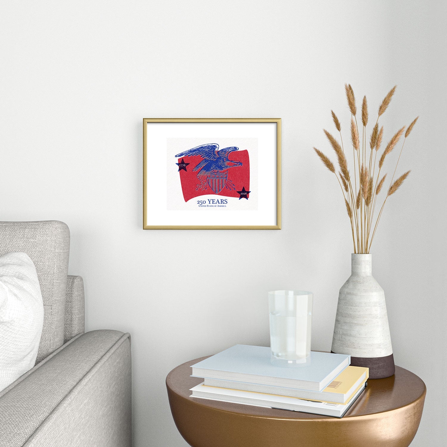 DENY Designs Vintage Eagle Shield Metal Framed Art Print
