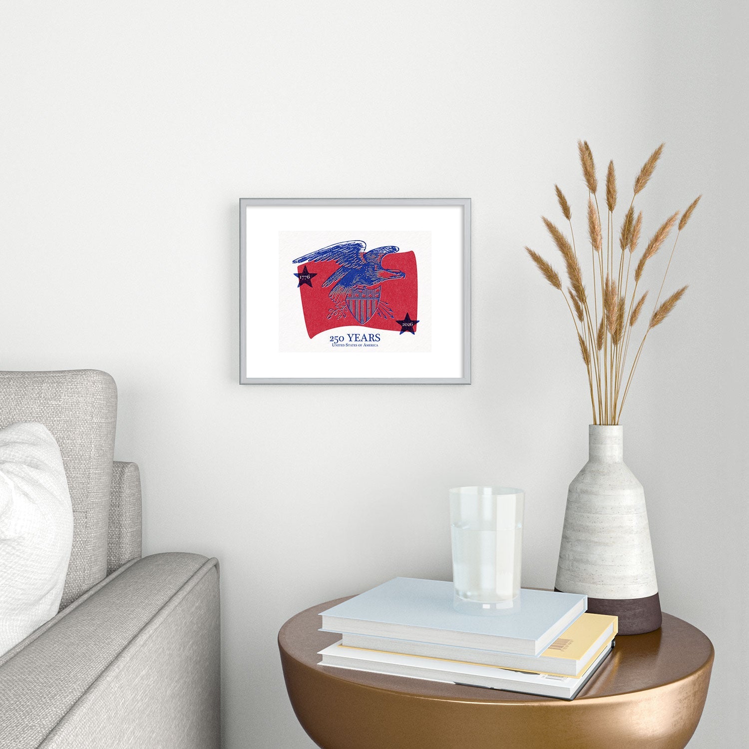 DENY Designs Vintage Eagle Shield Metal Framed Art Print