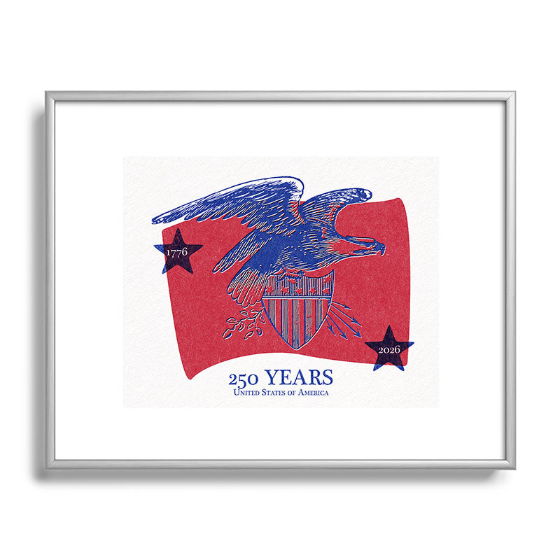DENY Designs Vintage Eagle Shield Metal Framed Art Print