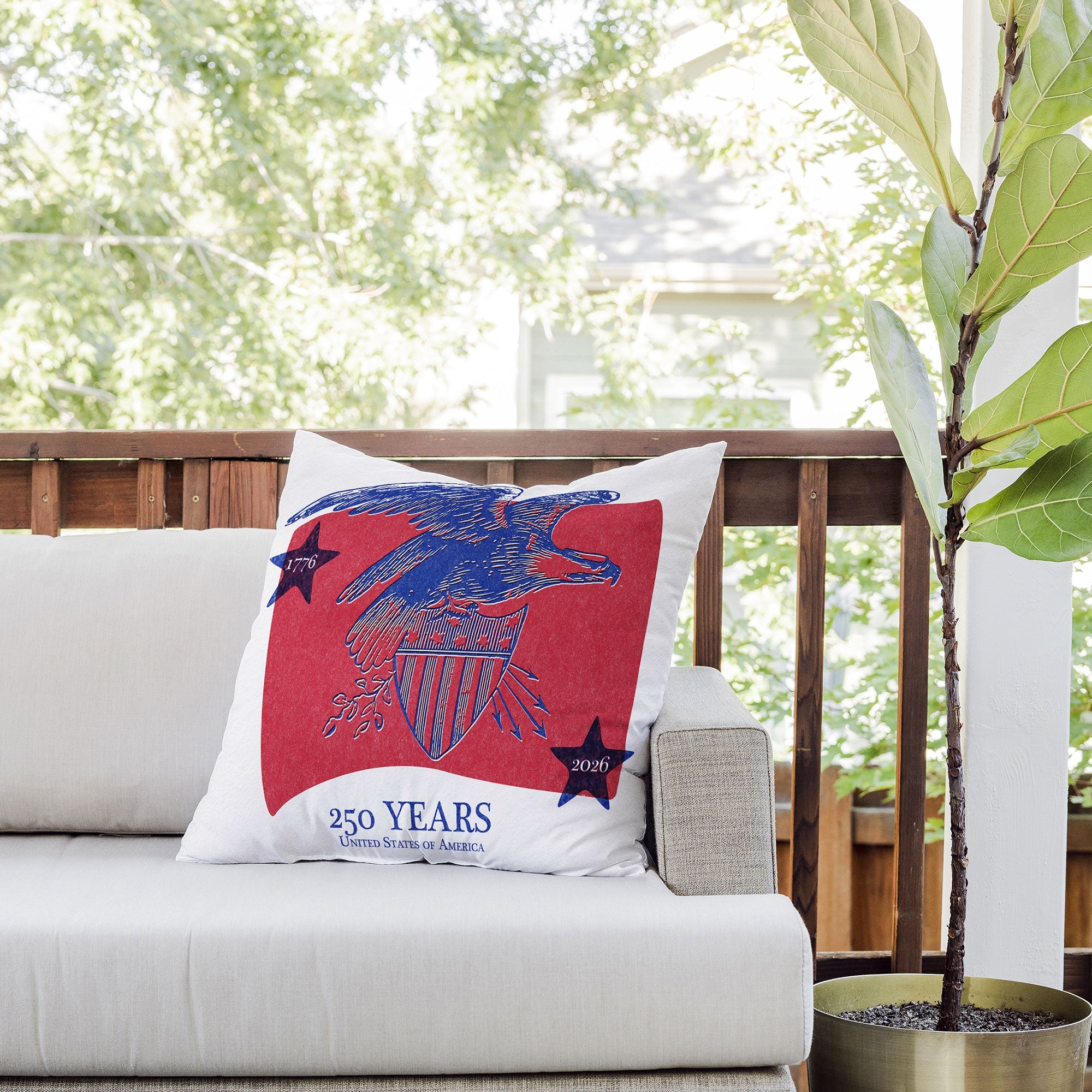 DENY Designs Vintage Eagle Shield Outdoor Throw Pillow