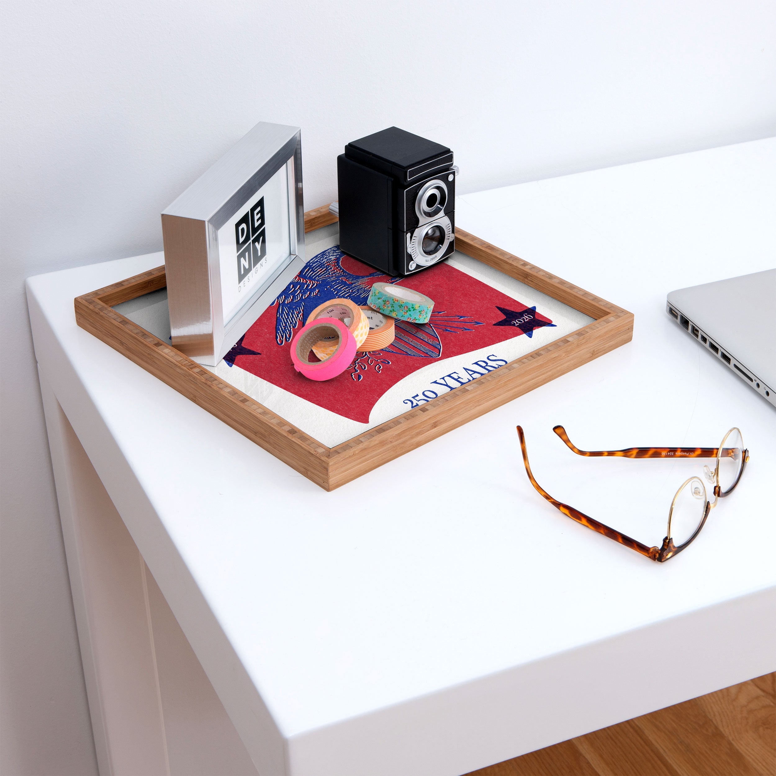 DENY Designs Vintage Eagle Shield Square Tray