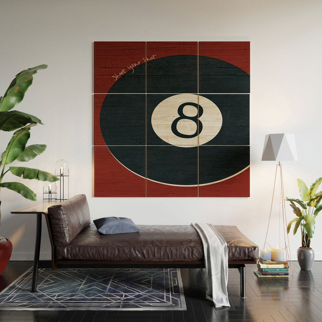 DENY Designs Vintage Games 8ball Wood Wall Mural