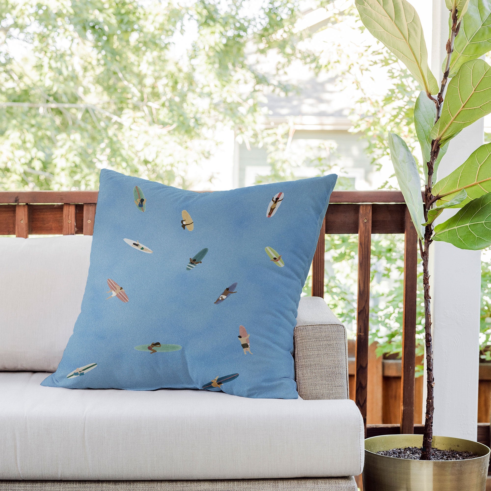DENY Designs waiting wading surfers Outdoor Throw Pillow