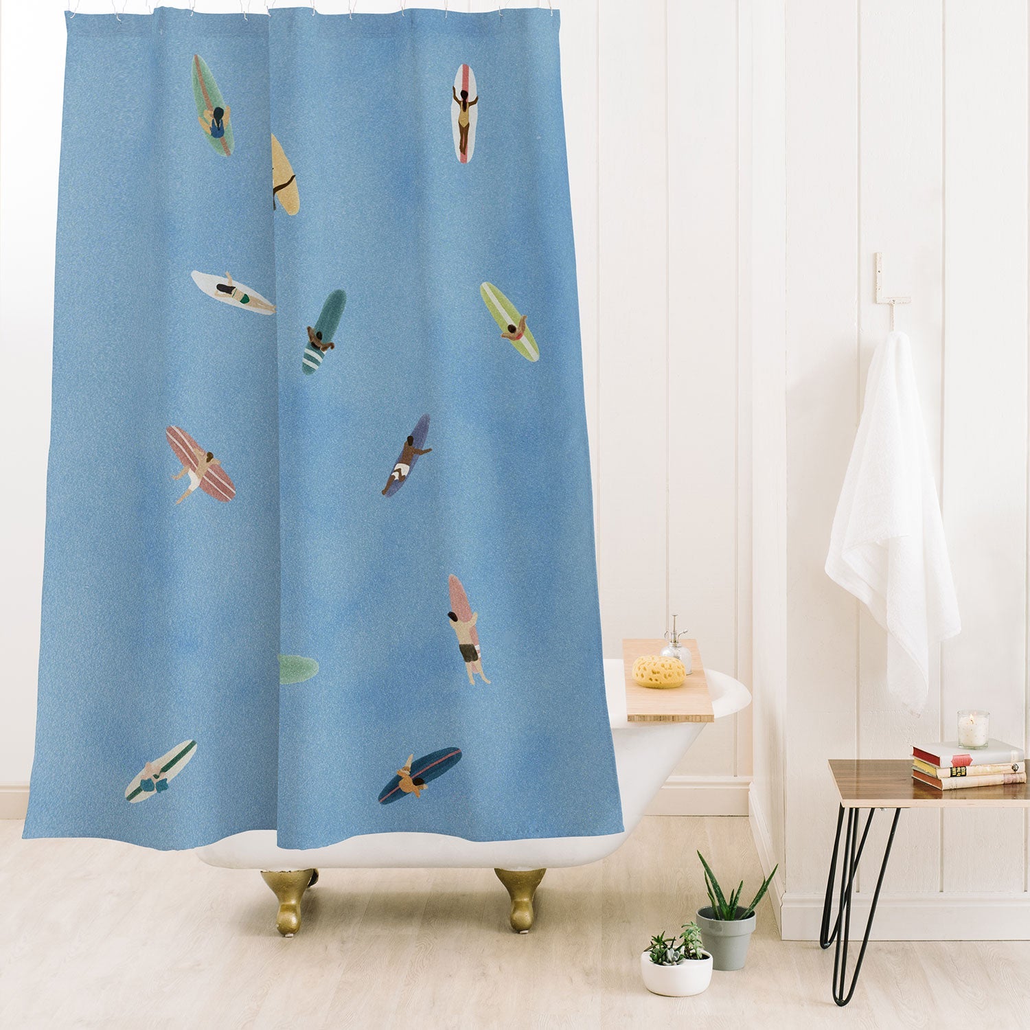 DENY Designs waiting wading surfers Shower Curtain