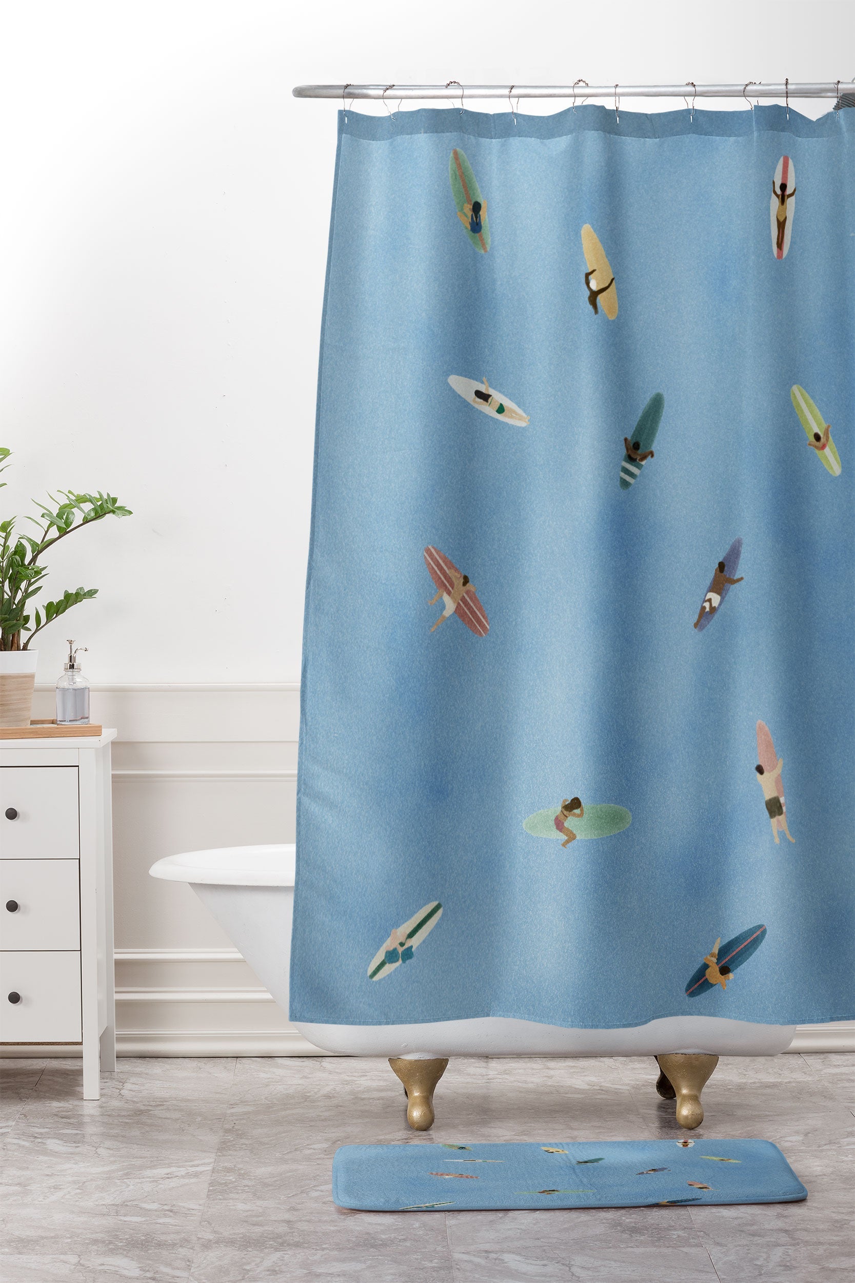 DENY Designs waiting wading surfers Memory Foam Bath Mat