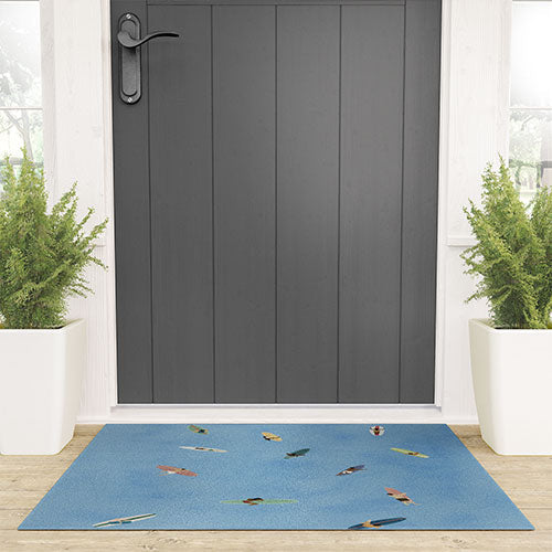 DENY Designs waiting wading surfers Welcome Mat
