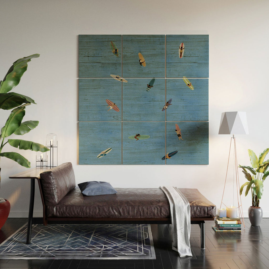 DENY Designs waiting wading surfers Wood Wall Mural