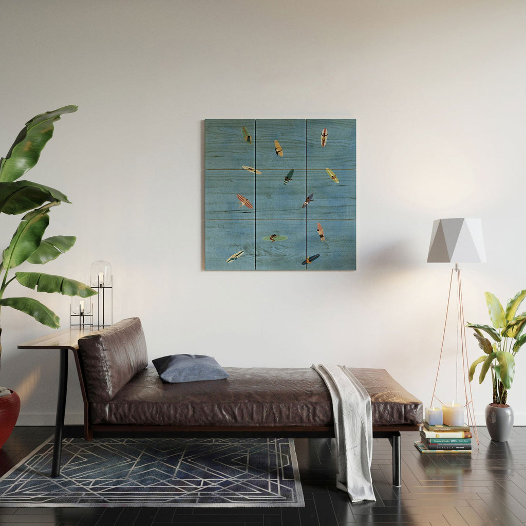 DENY Designs waiting wading surfers Wood Wall Mural
