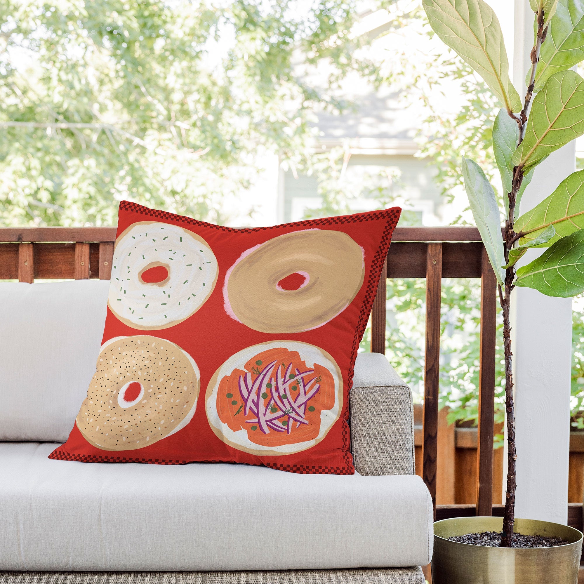 DENY Designs yonkers bagels Outdoor Throw Pillow