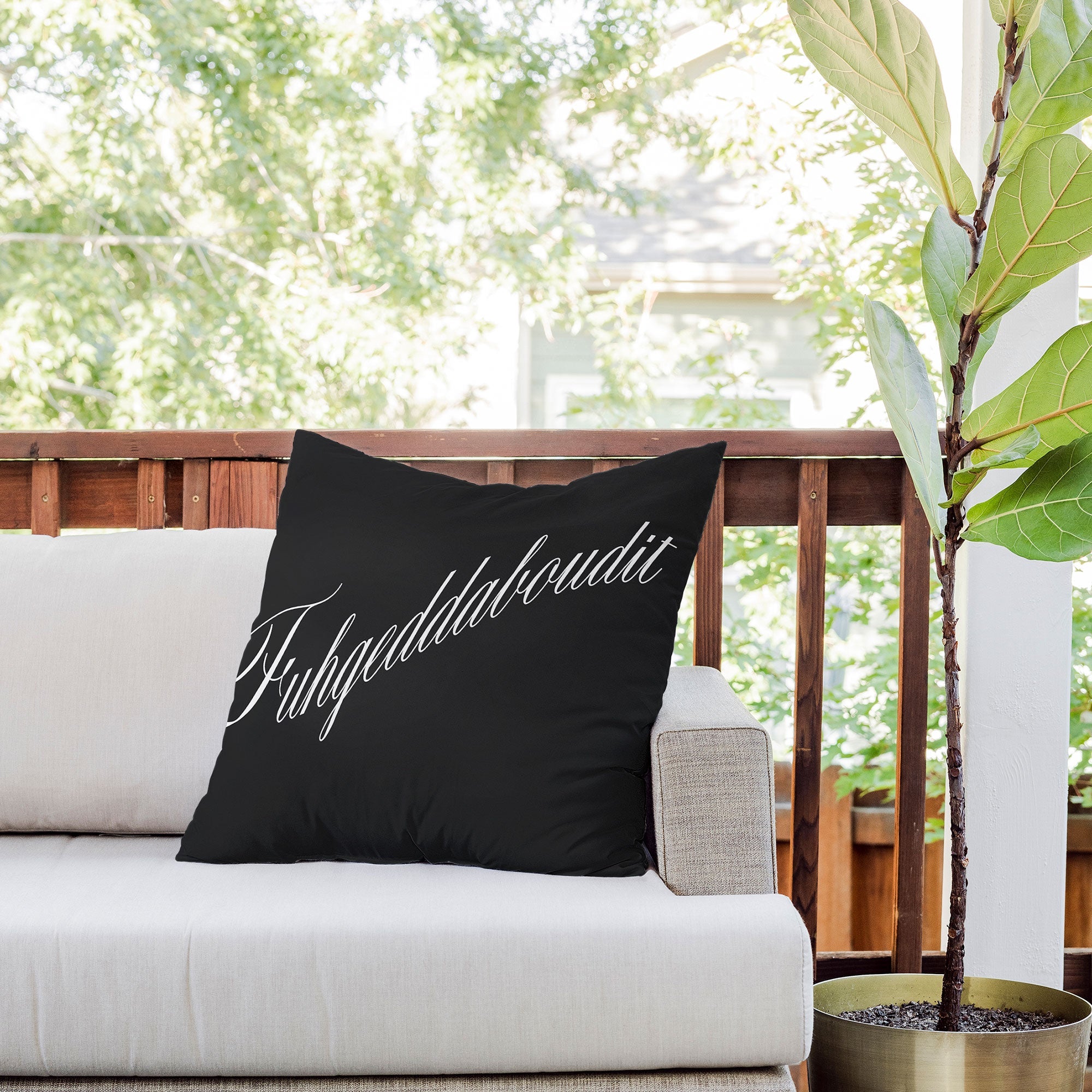 DENY Designs yonkers fuhgeddaboudit Outdoor Throw Pillow