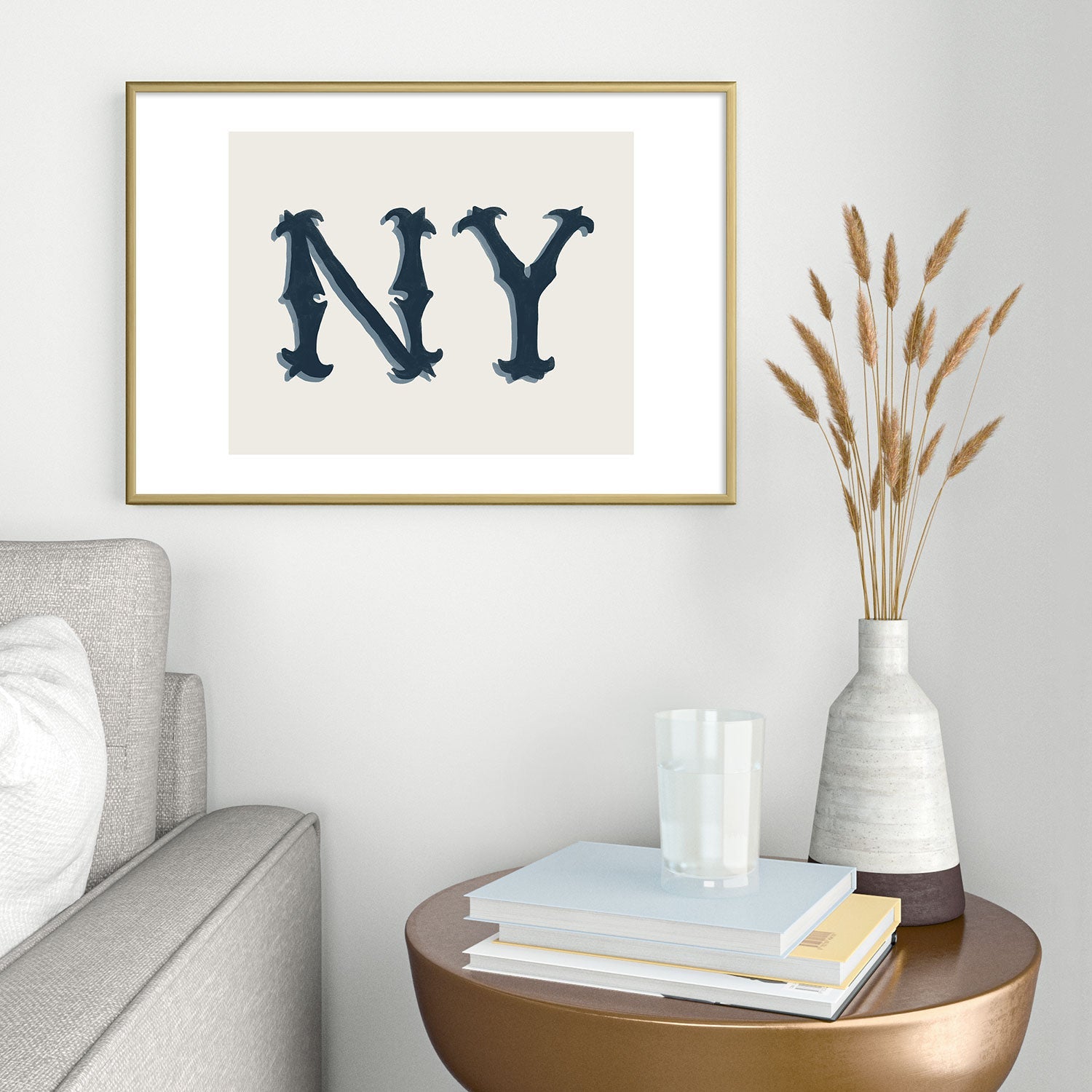 DENY Designs yonkers ny cream Metal Framed Art Print