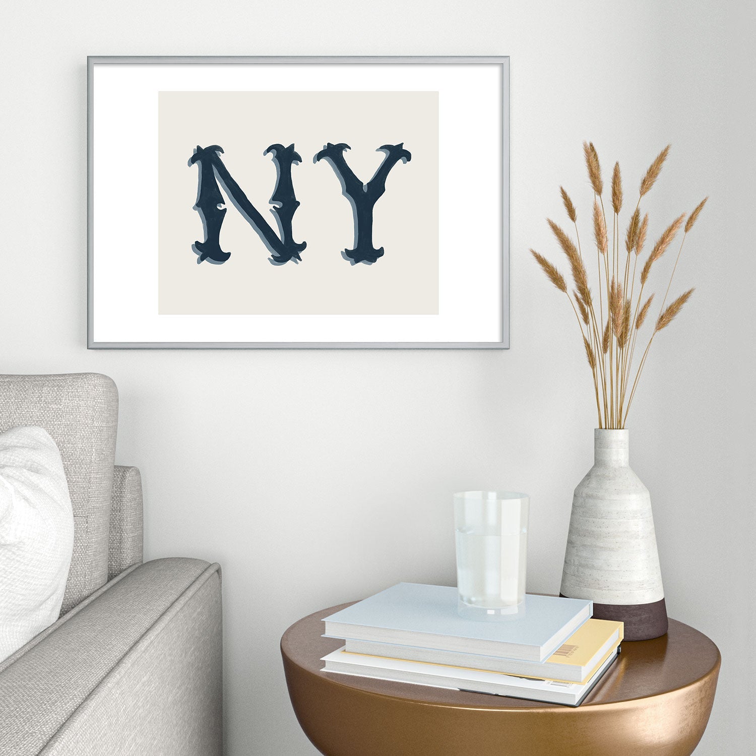 DENY Designs yonkers ny cream Metal Framed Art Print