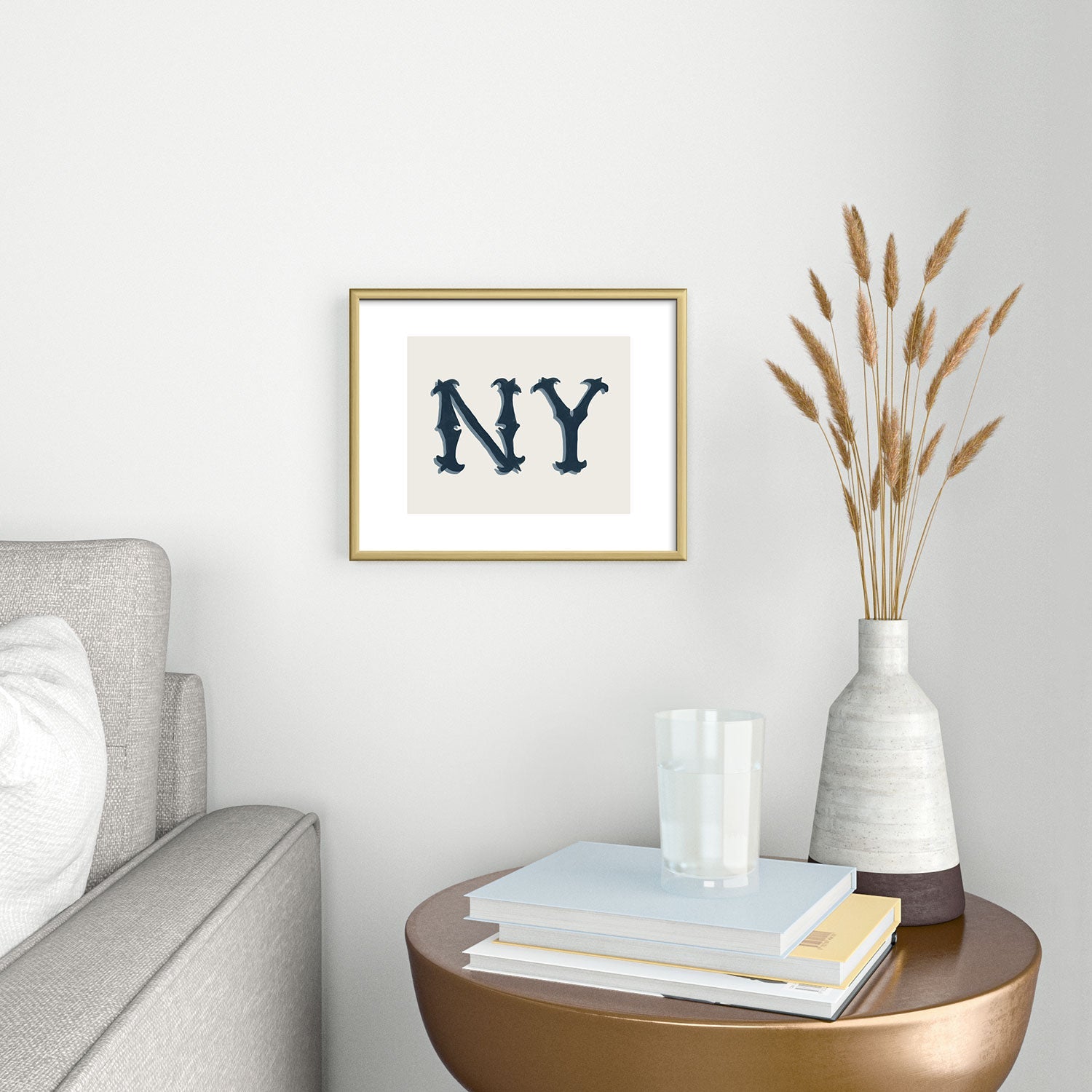 DENY Designs yonkers ny cream Metal Framed Art Print