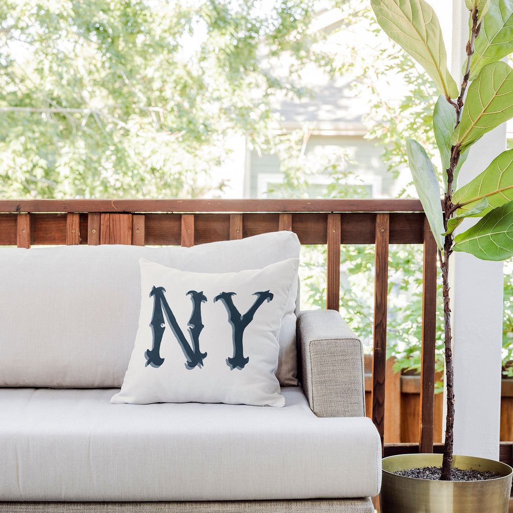 DENY Designs yonkers ny cream Outdoor Throw Pillow