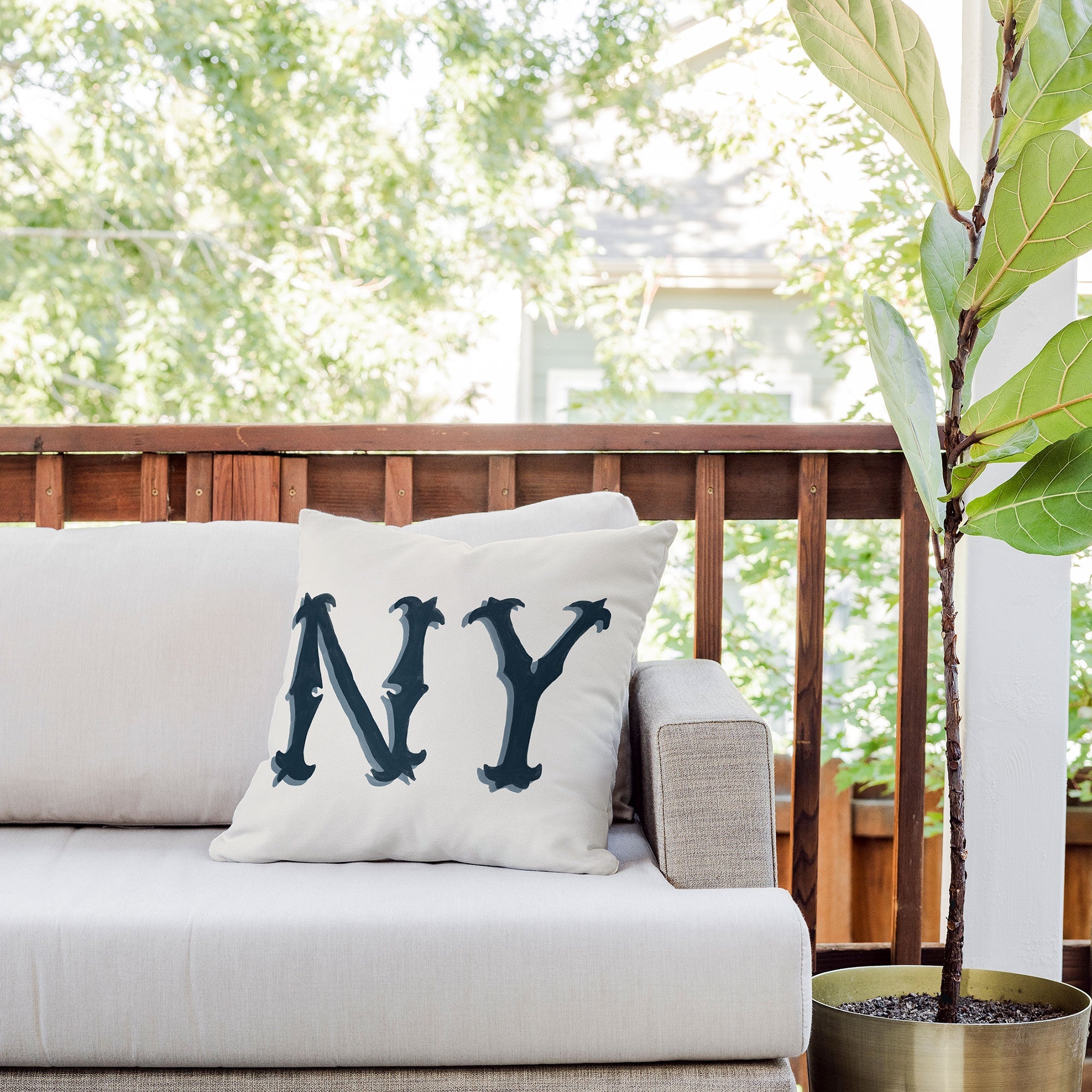 DENY Designs yonkers ny cream Outdoor Throw Pillow