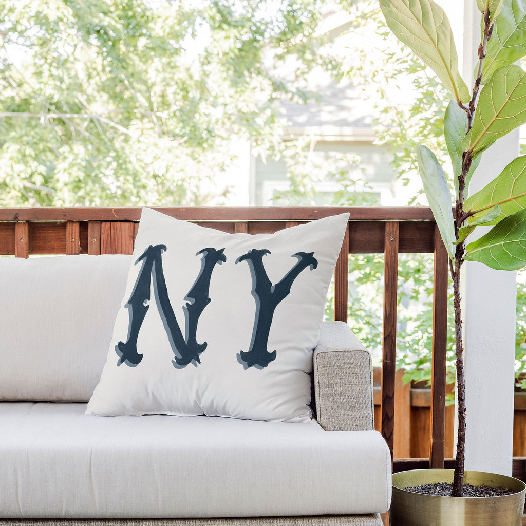 DENY Designs yonkers ny cream Outdoor Throw Pillow